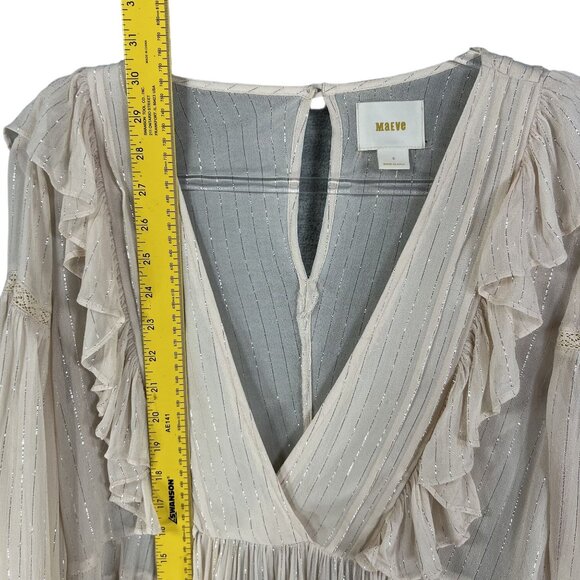 Anthropologie Maeve Wynn Metallic Striped Womens 8 Flowy Tunic Top Boho Peasant - Picture 14 of 16